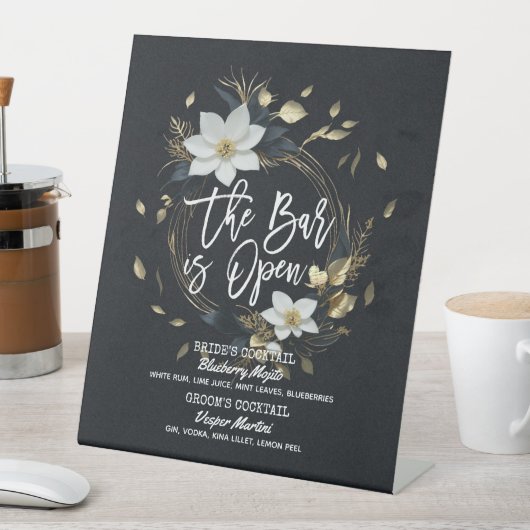 Blumenstrauß Hochzeit Das Bar ist ein offenes Getr Sockelschild (In Situ)