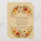 Blumenstrauß im Herbst - Eleganter Erntedank Abend Einladung (Vorne/Hinten)