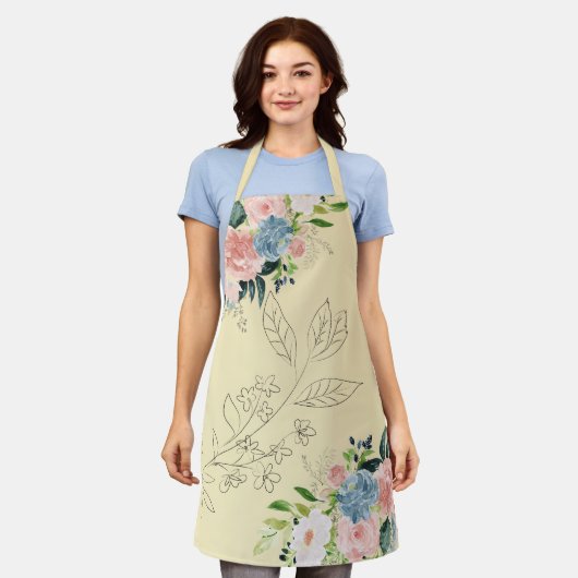 Blumenstrauß in Aquarellfarben, elegant und modern Schürze (Getragen)