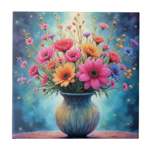 Blumenstrauß in bunten Farben Fliese