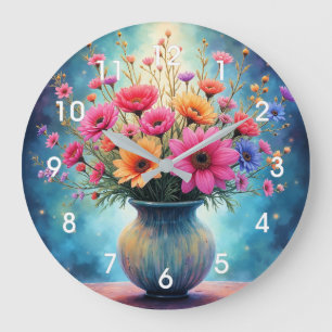 Blumenstrauß in bunten Farben Große Wanduhr