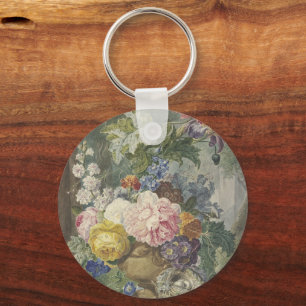 Blumenstrauß in einer Vase mit Vogelnest Schlüsselanhänger