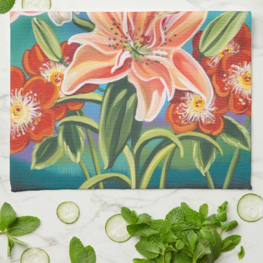 Blumenstrauß in Grenze II Geschirrtuch (Gefaltet)