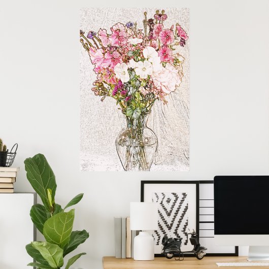 Blumenstrauß in Klarvase-Bleistiftplakat Poster (Heimbüro)