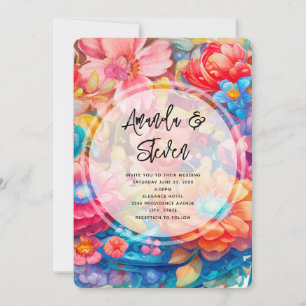 Blumenstrauß in Rosa, Orange und Blau Boho-Hochzei Einladung