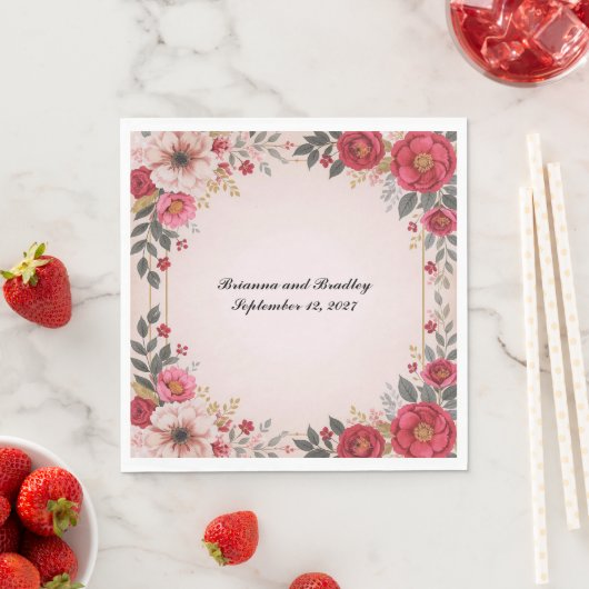 Blumenstrauß in rosa Polterabend Junggeselinnen-Ab Serviette (Beispiel)