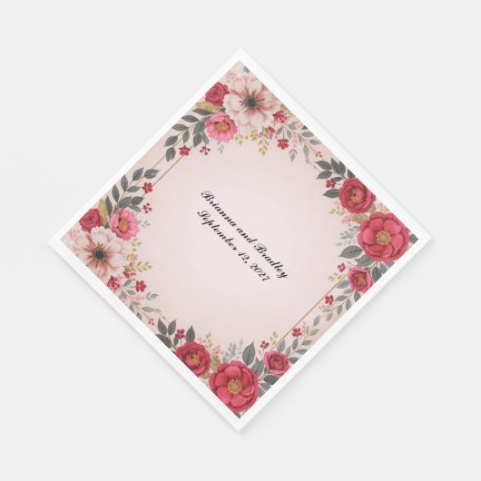 Blumenstrauß in rosa Polterabend Junggeselinnen-Ab Serviette (Ecke)