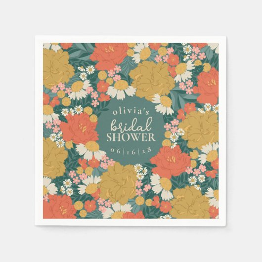 Blumenstrauß-Junggesellinnenabschied-Papierteller Serviette (Vorderseite)