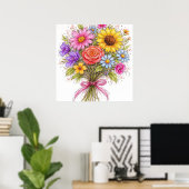 Blumenstrauß - Kritzelstil-Kunst Poster (Heimbüro)