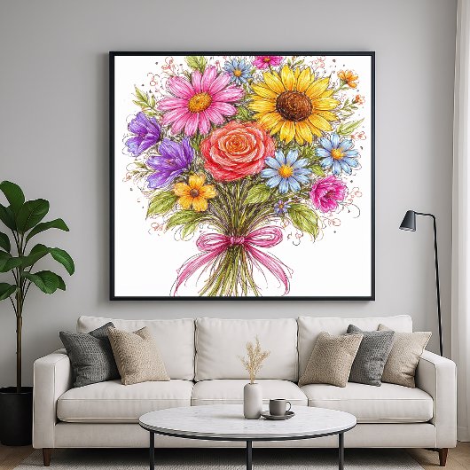 Blumenstrauß - Kritzelstil-Kunst Poster