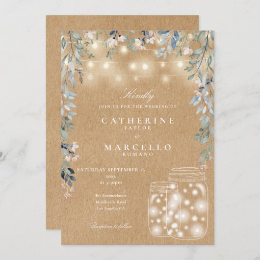 Blumenstrauß Light Mason Jar Rustic Kraft Wedding Einladung (Vorne/Hinten)