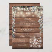 Blumenstrauß Lights Mason Jar Rustic Wood Wedding Einladung (Vorne/Hinten)