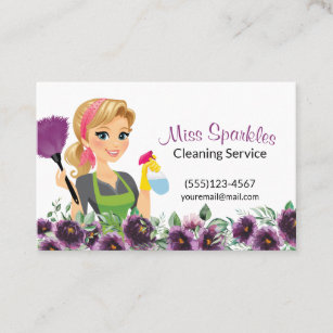 Blumenstrauß Lila Cartoon Haushaltshilfe Reinigung Visitenkarte