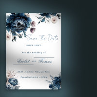 Blumenstrauß-Marineblau Save the Date
