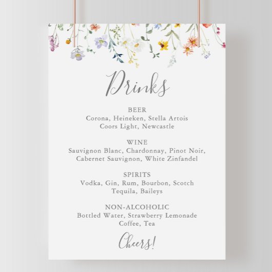 Blumenstrauß-Menü "Wild Multicolor Floral Wedding Poster