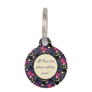 Blumenstrauß mit Dahlie Schwarzes Pet-ID-Tag Haustiermarke