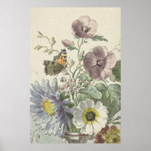 Blumenstrauß mit einem Gemalten Damenfalter, Poster