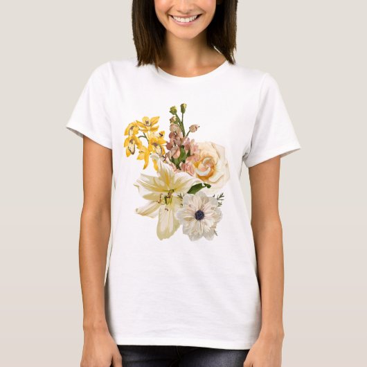 Blumenstrauß mit Gartenmöbeln und Blume. T-Shirt (Vorderseite)