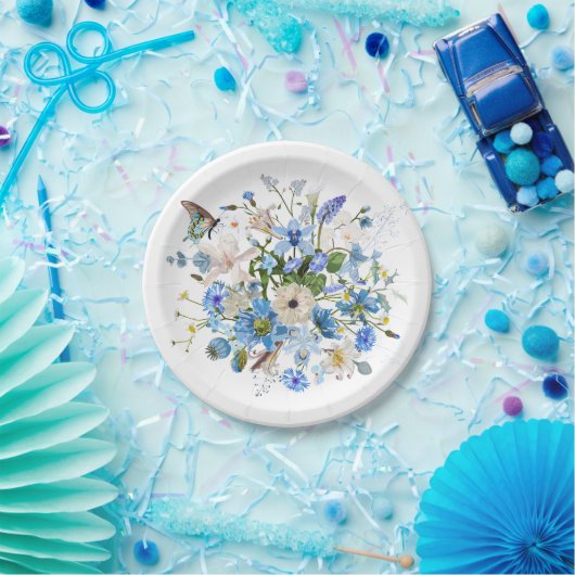 Blumenstrauß mit tropischen Blumen. Pappteller (Party)