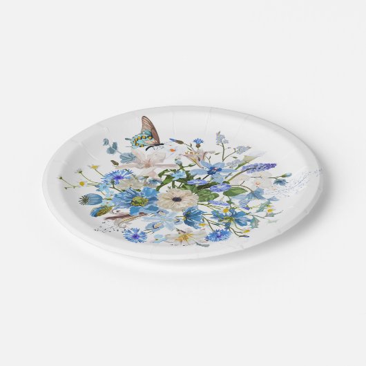 Blumenstrauß mit tropischen Blumen. Pappteller (Schrägansicht)