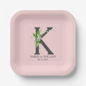 Blumenstrauß-Monogramm Pappteller (Vorderseite)