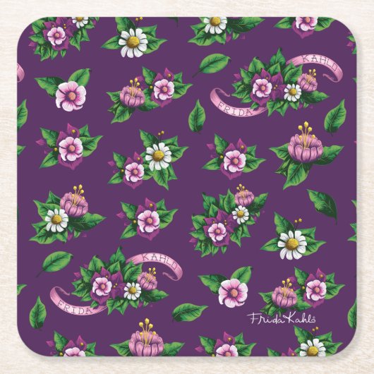 Blumenstrauß-Muster Frida Kahlos | Purlpe Rechteckiger Pappuntersetzer (Vorderseite)