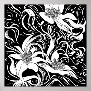 Blumenstrauß Natur Floral Tintenfärbungsseite Pos Poster