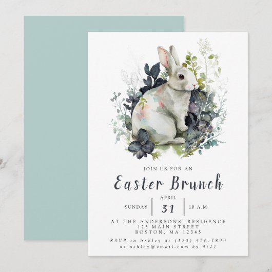 Blumenstrauß Ostern Bunny Brunch Einladung (Vorne/Hinten)