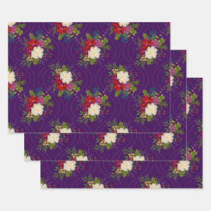 Blumenstrauß-Packung lila 3 Packung Geschenkpapier Set