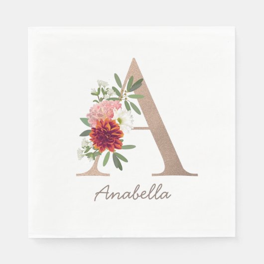 Blumenstrauß personalisierter Buchstabe "A" Serviette (Vorderseite)
