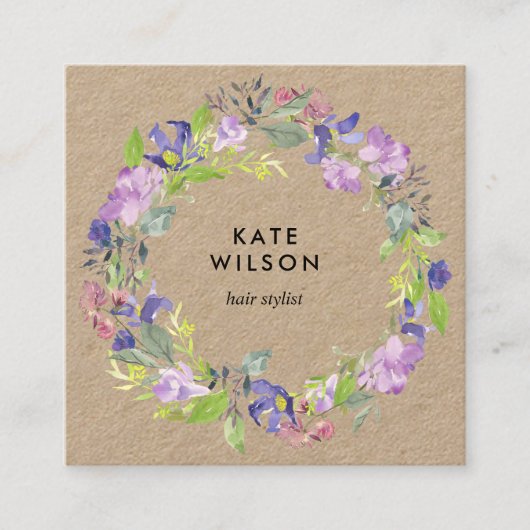 Blumenstrauß, Purple Flowers Kraft Quadratische Visitenkarte (Vorderseite)