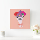 Blumenstrauß Quadratische Wanduhr (Zuhause)