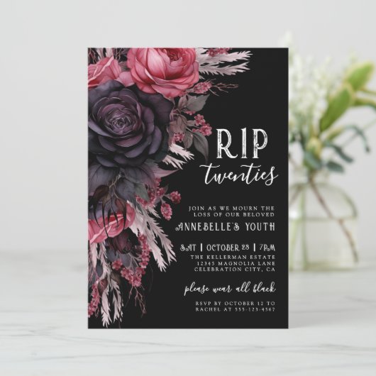 Blumenstrauß-RIP 20 sterben an meinem 30. Geburtst Einladung (Stehend Vorderseite)