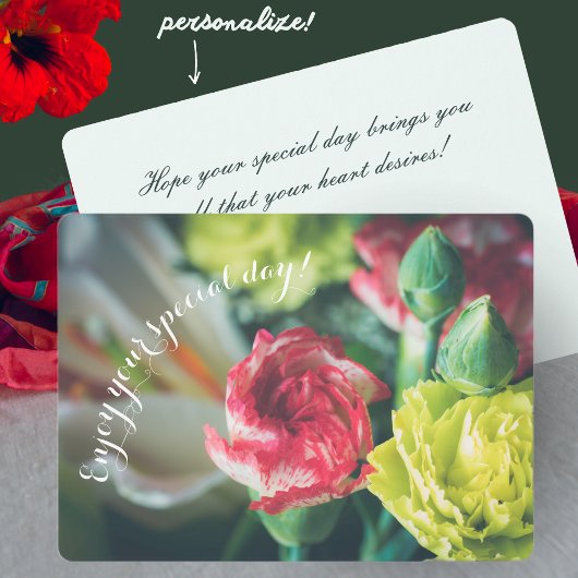 Blumenstrauß: rosa und gelbe Nelken Feiertagskarte