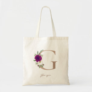 Blumenstrauß-Rose, goldfarben, monogramm, Buchstab Tragetasche