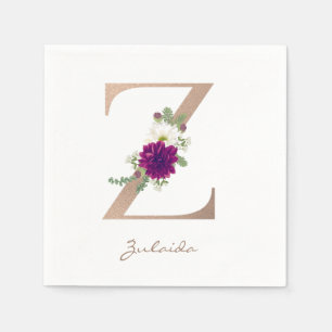 Blumenstrauß-Rose Goldmonogramm Serviette