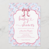 Blumenstrauß Rose Rosa Bow Kinderdusche Einladung (Vorne/Hinten)