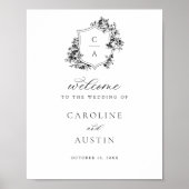 Blumenstrauß-Rose Wappen Hochzeit Begrüßungszeiche Poster (Vorne)