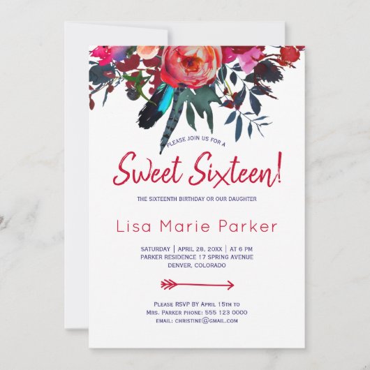 Blumenstrauß, rustikal, bohenhaft, blauer Blumenst Einladung (Vorderseite)