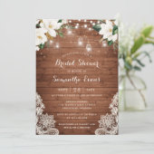 Blumenstrauß-Rustikale Holzbalken Lights Spitzen M Einladung (Stehend Vorderseite)