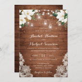 Blumenstrauß-Rustikale Holzbalken Lights Spitzen M Einladung (Vorne/Hinten)