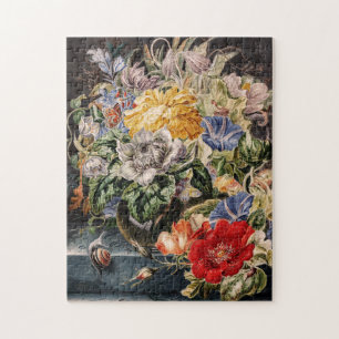 Blumenstrauß & Schmetterling Vintage-Malerei Puzzle
