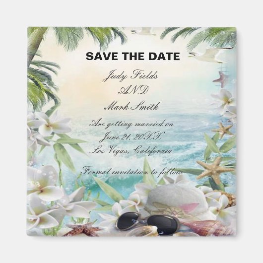 Blumenstrauß-Strandhochzeit Save the Date Magnet (Vorne)