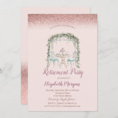 Blumenstrauß-Tee-Cup Rose Gold Bokeh Rente Einladung (Vorne/Hinten)