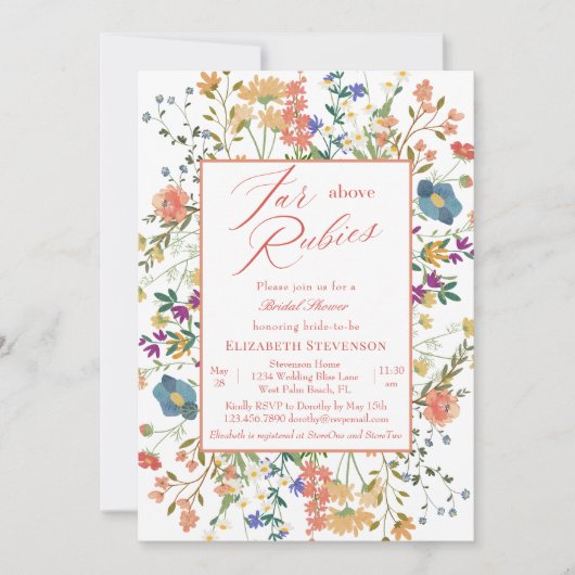 Blumenstrauß über Rubies Sprichwörter 31 Brautpart Einladung (Vorderseite)