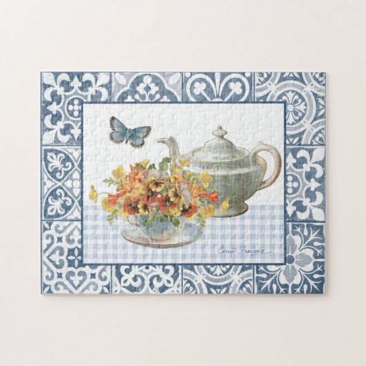 Blumenstrauß und Blauer Schmetterling Tee Party Pu Puzzle (Horizontal)