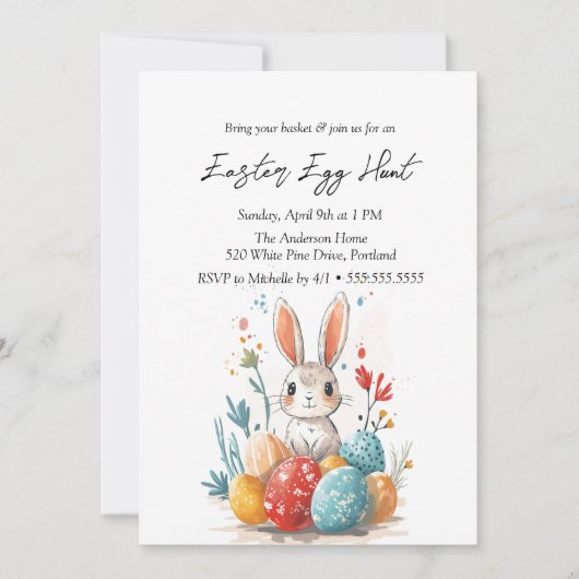 Blumenstrauß und Eier Ostereier Jagd Einladung (Vorderseite)