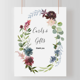 Blumenstrauß und Grüne Karten und Geschenkschild Poster
