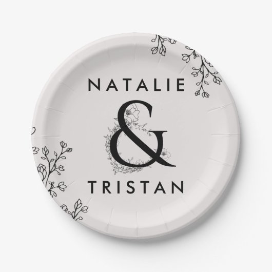 Blumenstrauß und Hochzeitstorte Pappteller (Vorderseite)