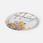 Blumenstrauß und Honig Bienendusche Einladung Pappteller (Schrägansicht)